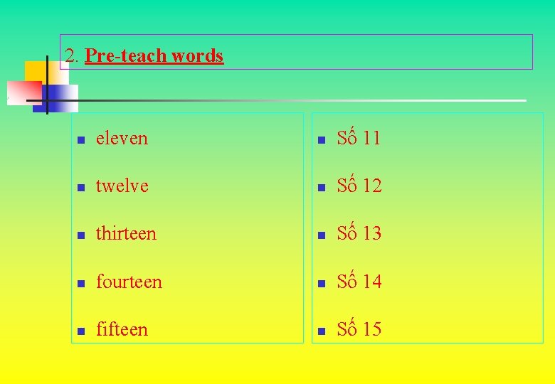 2. Pre-teach words n eleven n Số 11 n twelve n Số 12 n 2. Pre-teach words n eleven n Số 11 n twelve n Số 12 n