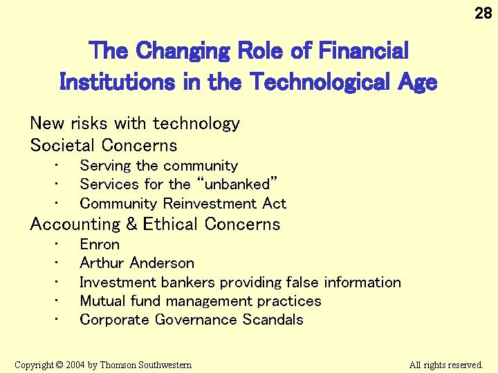 28 The Changing Role of Financial Institutions in the Technological Age New risks with