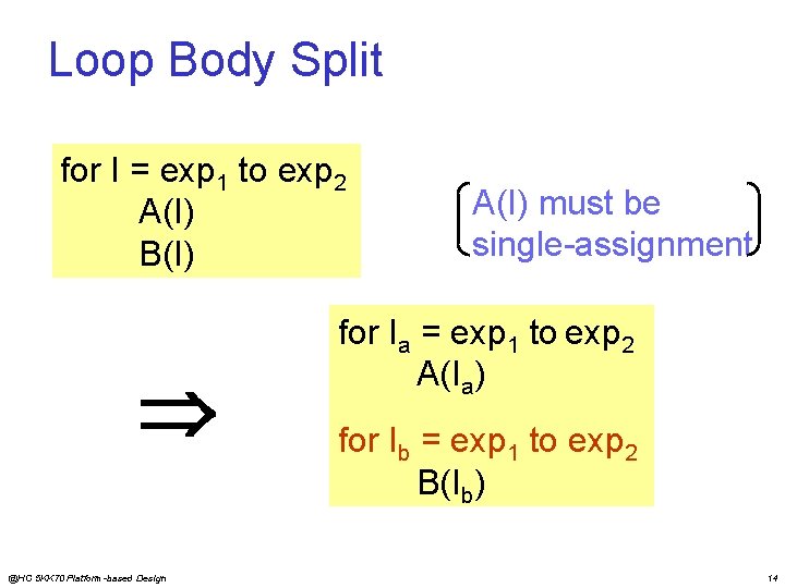 Loop Body Split for I = exp 1 to exp 2 A(I) B(I) @HC