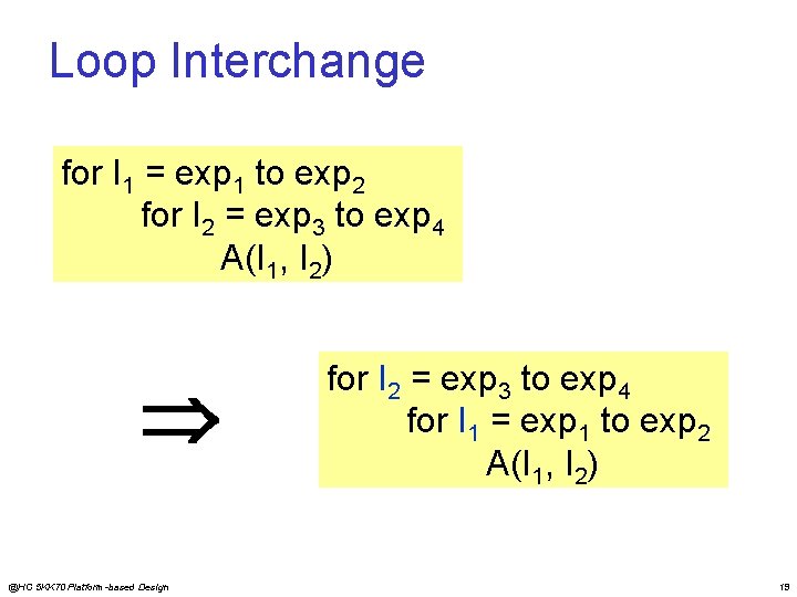 Loop Interchange for I 1 = exp 1 to exp 2 for I 2