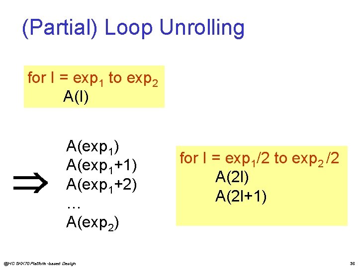 (Partial) Loop Unrolling for I = exp 1 to exp 2 A(I) A(exp 1+1)