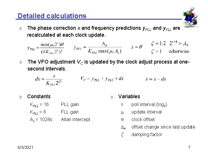 Detailed calculations o The phase correction x and frequency predictions y. PLL and y.