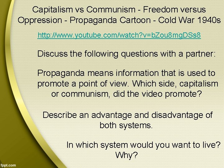 Capitalism vs Communism - Freedom versus Oppression - Propaganda Cartoon - Cold War 1940