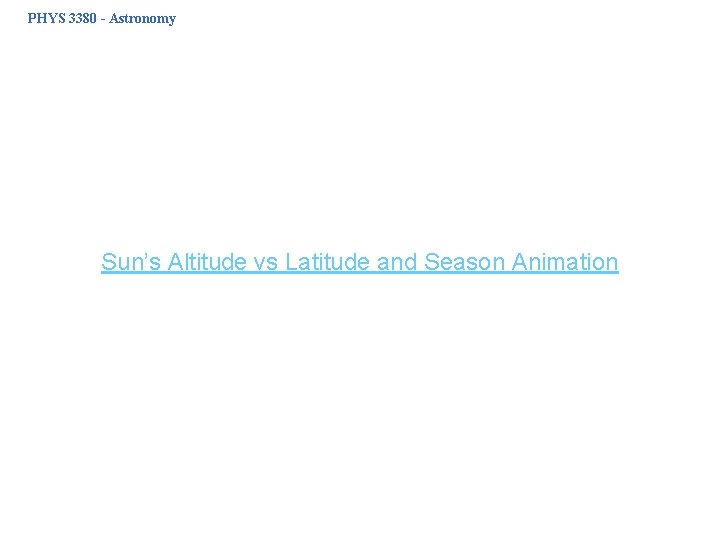 PHYS 3380 - Astronomy Sun’s Altitude vs Latitude and Season Animation 