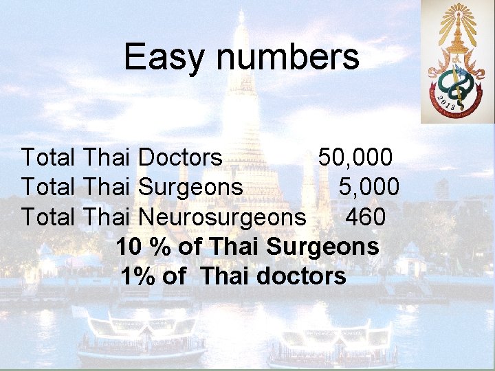 Easy numbers Total Thai Doctors 50, 000 Total Thai Surgeons 5, 000 Total Thai