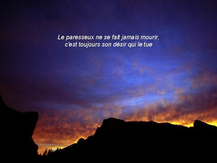 Le paresseux ne se fait jamais mourir, c'est toujours son désir qui le tue