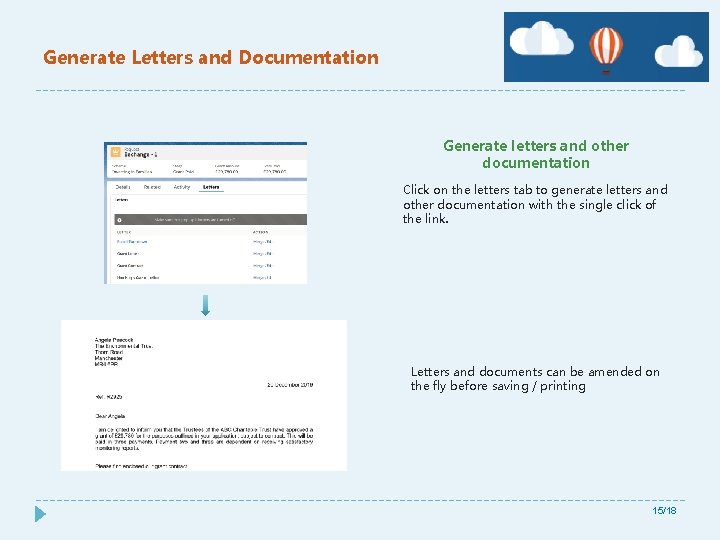 Generate Letters and Documentation Generate letters and other documentation Click on the letters tab