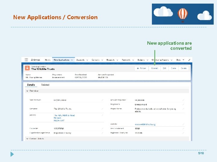 New Applications / Conversion New applications are converted 5/18 