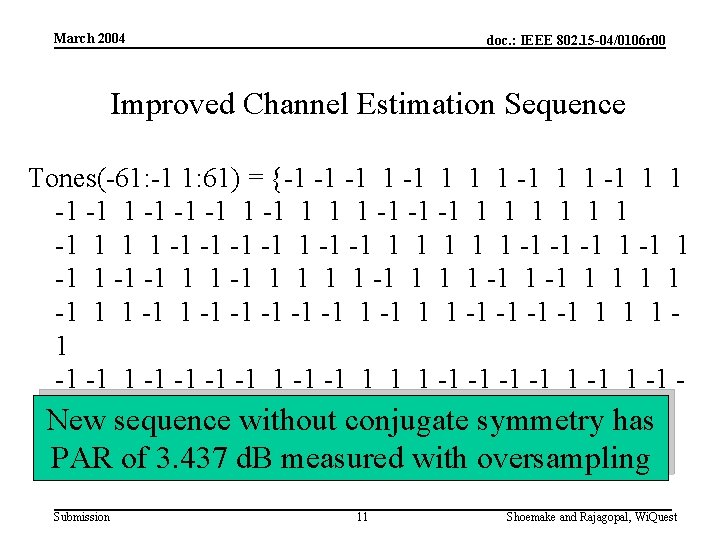 March 2004 doc. : IEEE 802. 15 -04/0106 r 00 Improved Channel Estimation Sequence