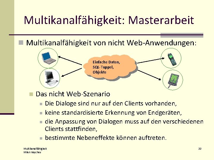 Multikanalfähigkeit: Masterarbeit n Multikanalfähigkeit von nicht Web-Anwendungen: Einfache Daten, SQL-Tuppel, Objekte n Das nicht