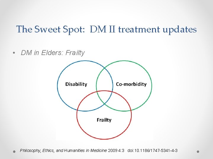 The Sweet Spot: DM II treatment updates • DM in Elders: Frailty Philosophy, Ethics,