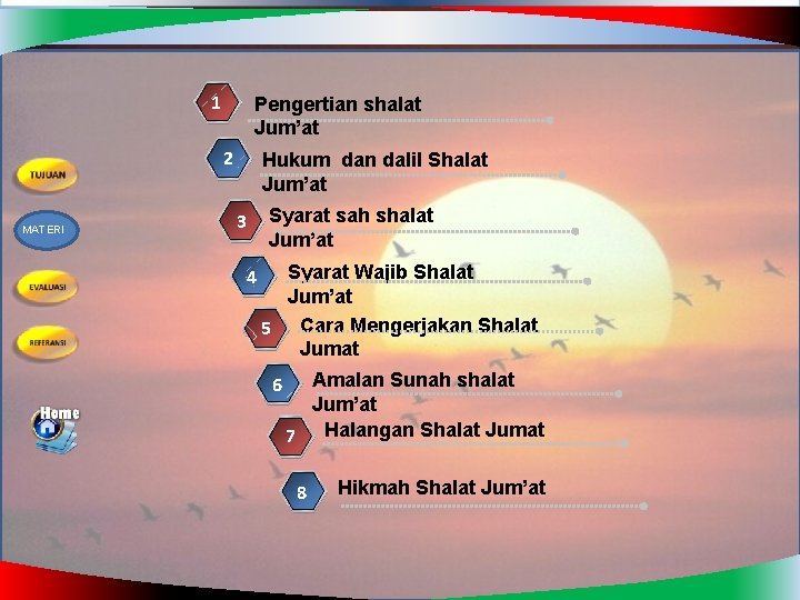 1 Pengertian shalat Jum’at 2 MATERI Hukum dan dalil Shalat Jum’at 3 4 Syarat