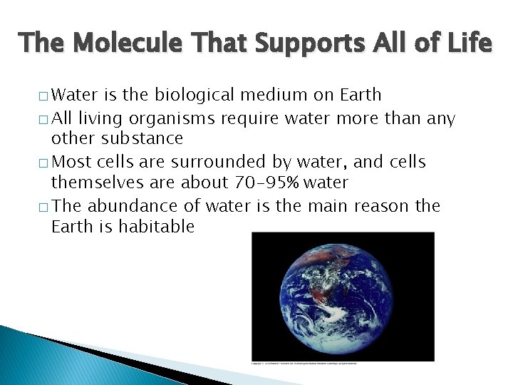 The Molecule That Supports All of Life � Water is the biological medium on The Molecule That Supports All of Life � Water is the biological medium on