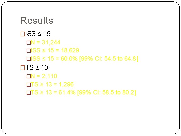 Results �ISS ≤ 15: �N = 31, 244 �ISS ≤ 15 = 18, 629