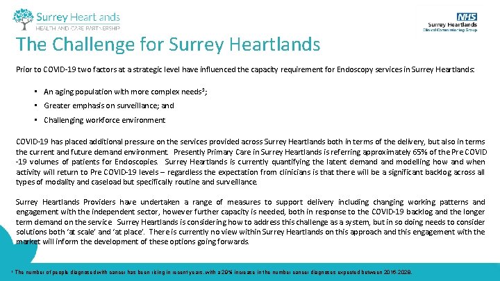 The Challenge for Surrey Heartlands Prior to COVID-19 two factors at a strategic level
