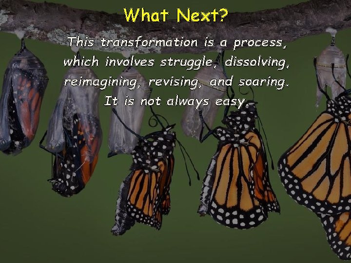 What Next? This transformation is a process, which involves struggle, dissolving, reimagining, revising, and What Next? This transformation is a process, which involves struggle, dissolving, reimagining, revising, and