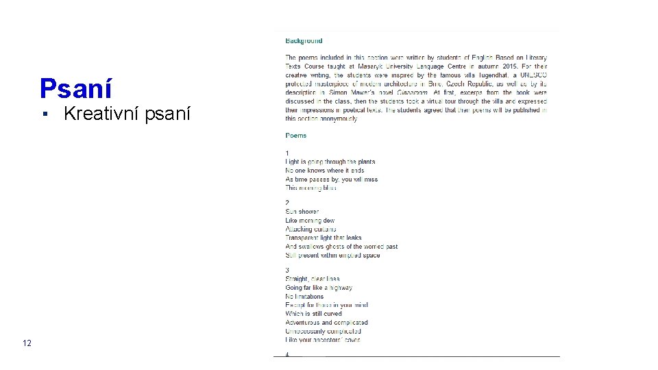 Psaní ▪ Kreativní psaní 12 