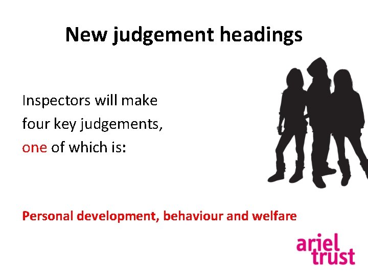 New judgement headings Inspectors will make four key judgements, one of which is: Personal