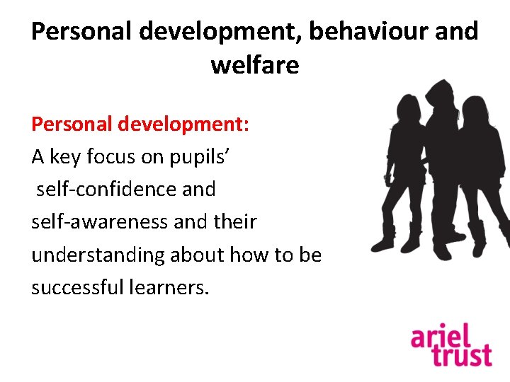 Personal development, behaviour and welfare Personal development: A key focus on pupils’ self-confidence and