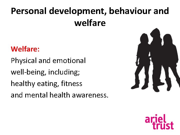 Personal development, behaviour and welfare Welfare: Physical and emotional well-being, including; healthy eating, fitness