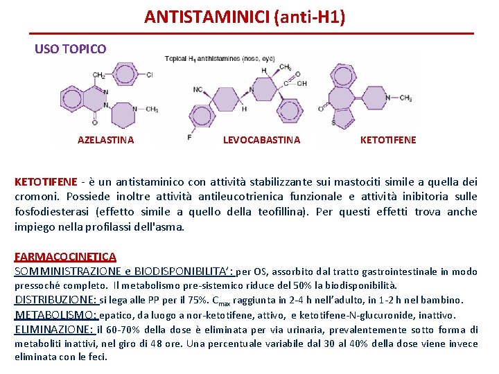 ANTISTAMINICI (anti-H 1) USO TOPICO AZELASTINA LEVOCABASTINA KETOTIFENE - è un antistaminico con attività