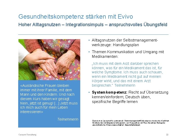 Gesundheitskompetenz stärken mit Evivo Hoher Alltagsnutzen – Integrationsimpuls – anspruchsvolles Übungsfeld • Alltagsnutzen der