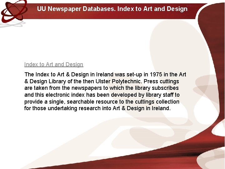 UU Newspaper Databases. Index to Art and Design The Index to Art & Design