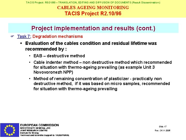 TACIS Project: R 8. 01/98 – TRANSLATION, EDITING AND DIFFUSION OF DOCUMENTS (Result Dissemination)