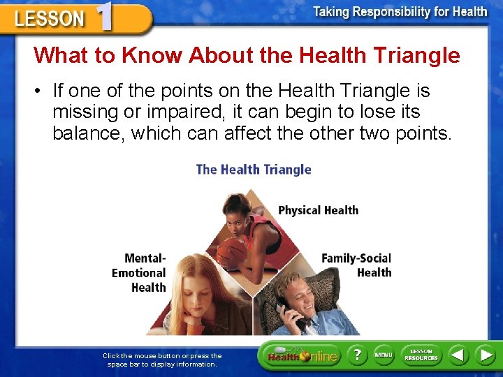 What to Know About the Health Triangle • If one of the points on