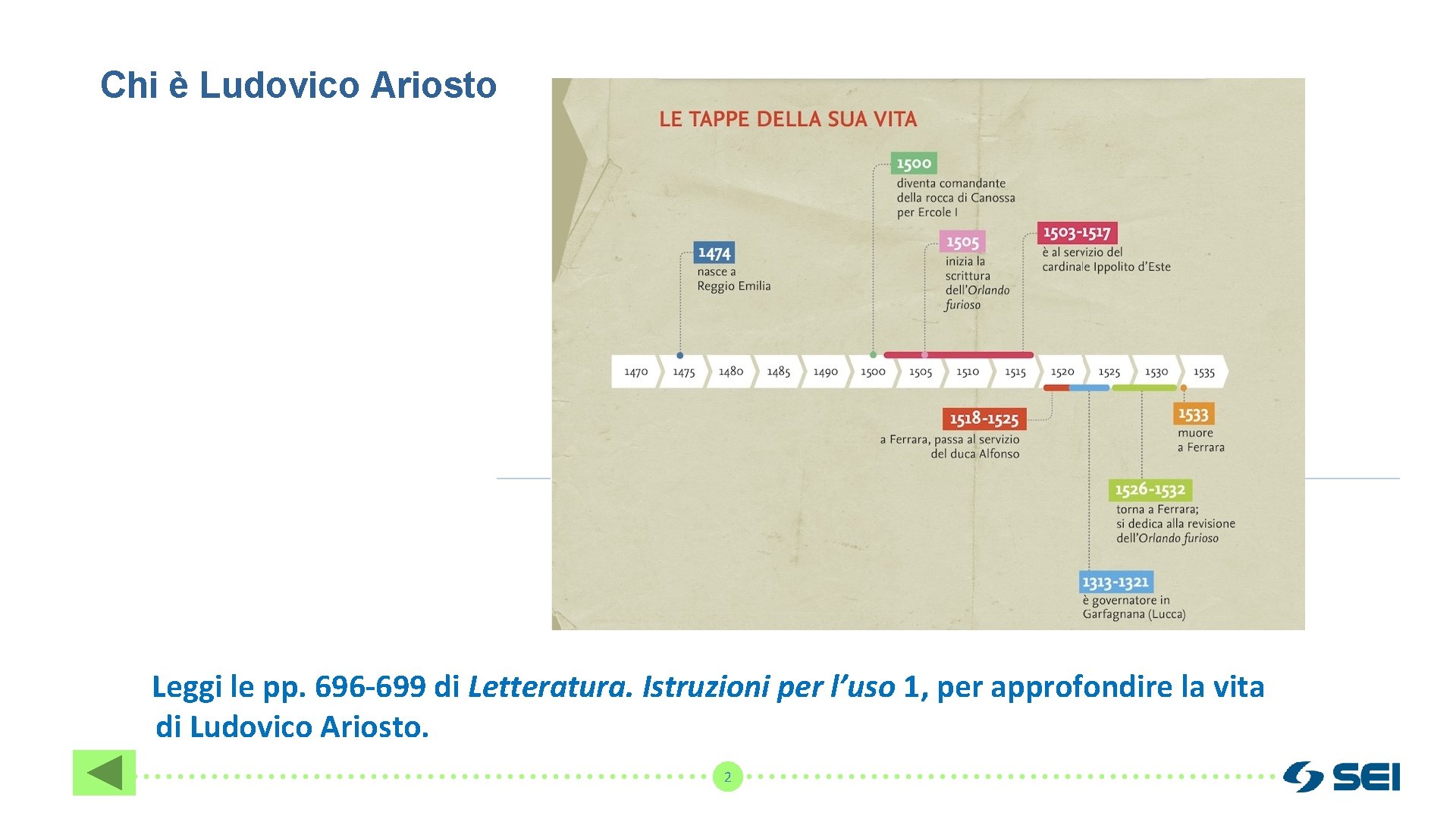 Chi è Ludovico Ariosto Leggi le pp. 696 -699 di Letteratura. Istruzioni per l’uso