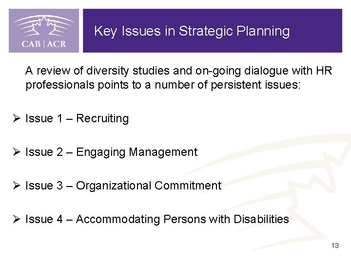 Key Issues in Strategic Planning A review of diversity studies and on-going dialogue with