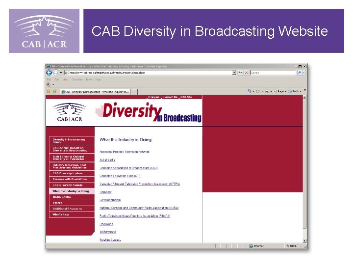 CAB Diversity in Broadcasting Website 25 