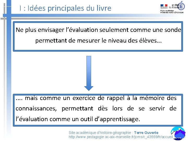 I : Idées principales du livre Ne plus envisager l’évaluation seulement comme une sonde