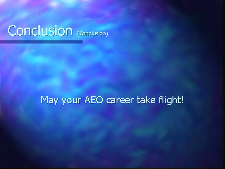 Conclusion (Conclusion) May your AEO career take flight! 