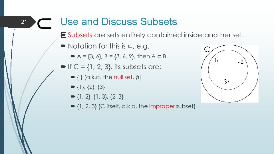 21 Use and Discuss Subsets � 