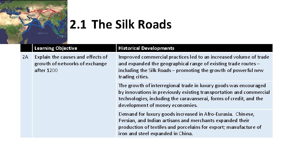 2. 1 The Silk Roads 2 A Learning Objective Historical Developments Explain the causes 2. 1 The Silk Roads 2 A Learning Objective Historical Developments Explain the causes