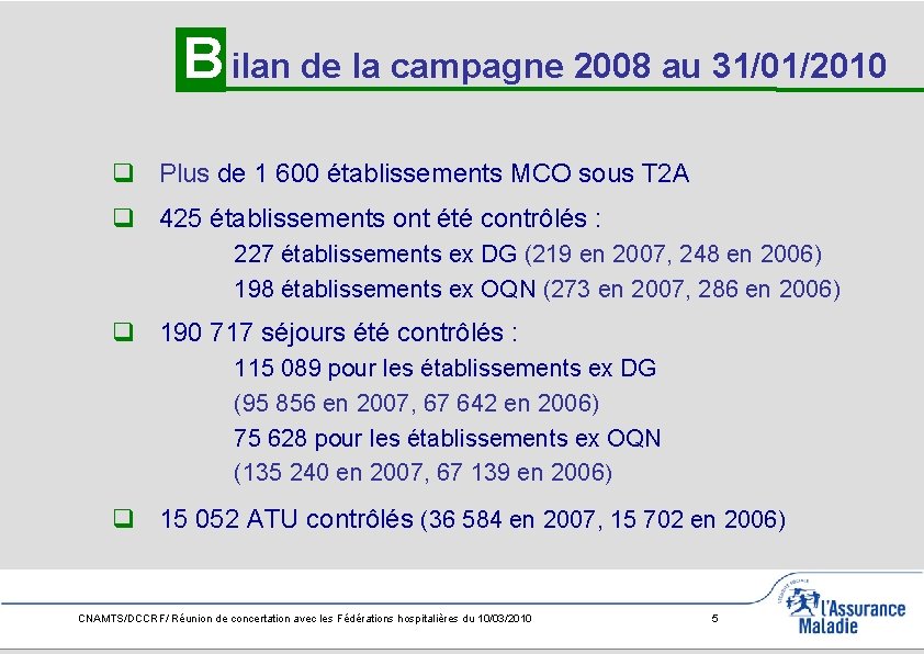 B ilan de la campagne 2008 au 31/01/2010 q Plus de 1 600 établissements