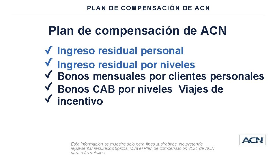 PLAN DE COMPENSACIÓN DE ACN Plan de compensación de ACN Ingreso residual personal Ingreso