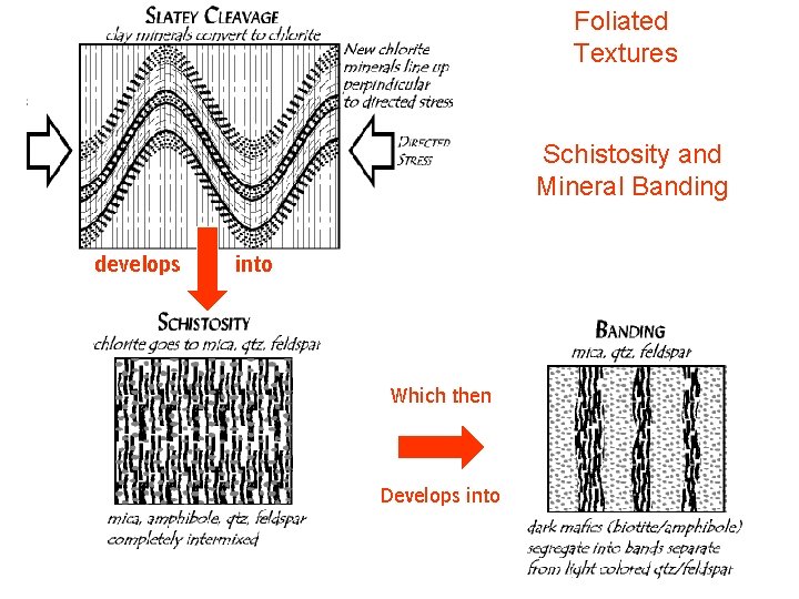 Foliated Textures Schistosity and Mineral Banding develops into Which then Develops into Foliated Textures Schistosity and Mineral Banding develops into Which then Develops into