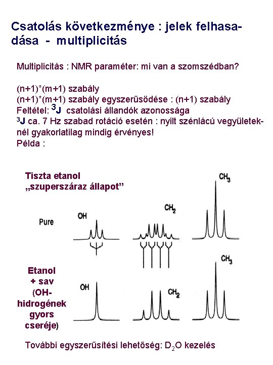 Csatolás következménye : jelek felhasadása - multiplicitás Multiplicitás : NMR paraméter: mi van a