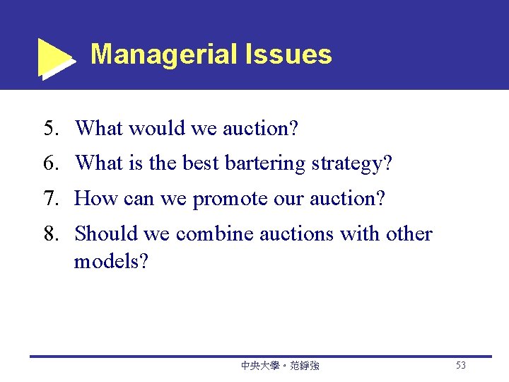 Managerial Issues 5. What would we auction? 6. What is the best bartering strategy?