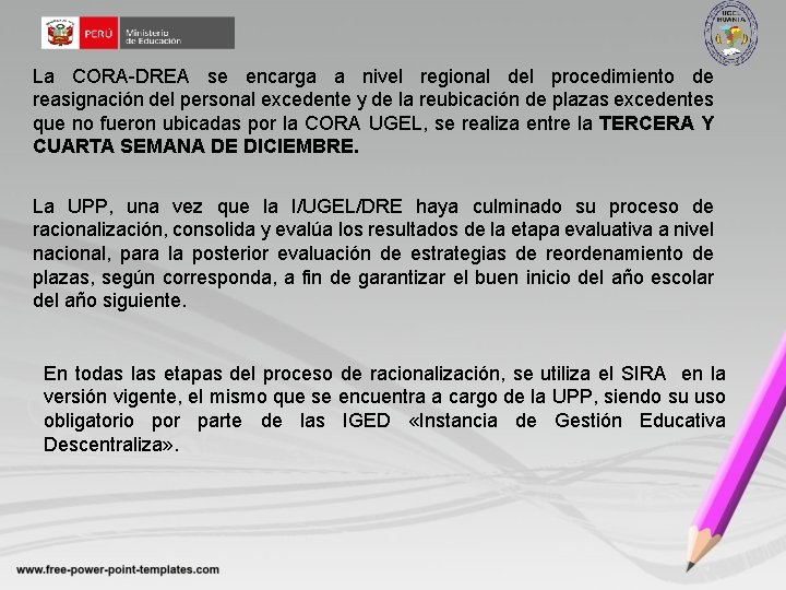 La CORA-DREA se encarga a nivel regional del procedimiento de reasignación del personal excedente