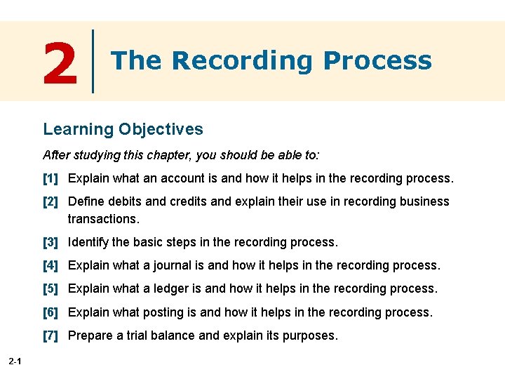 2 The Recording Process Learning Objectives After studying this chapter, you should be able