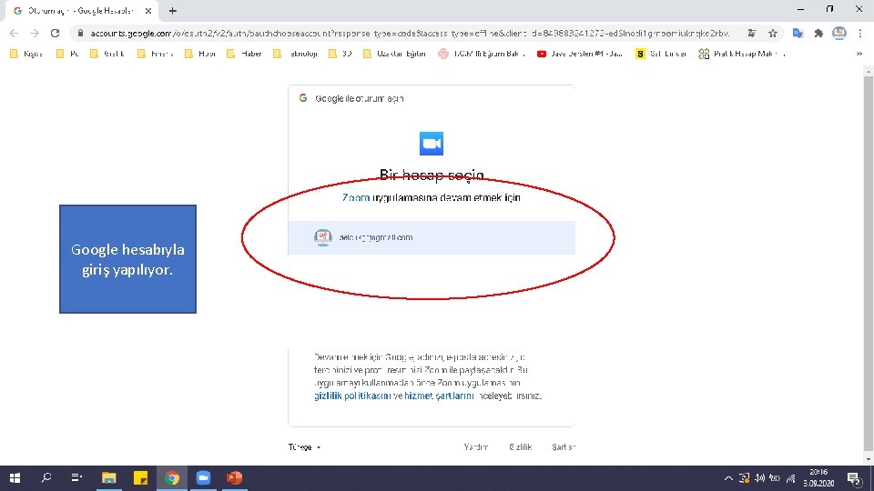 Google hesabıyla giriş yapılıyor. 