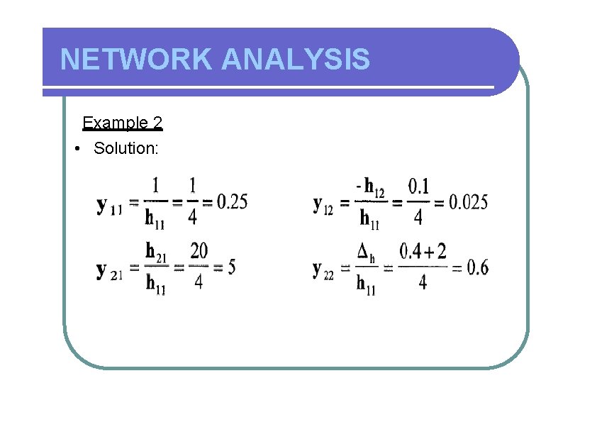 NETWORK ANALYSIS Example 2 • Solution: 