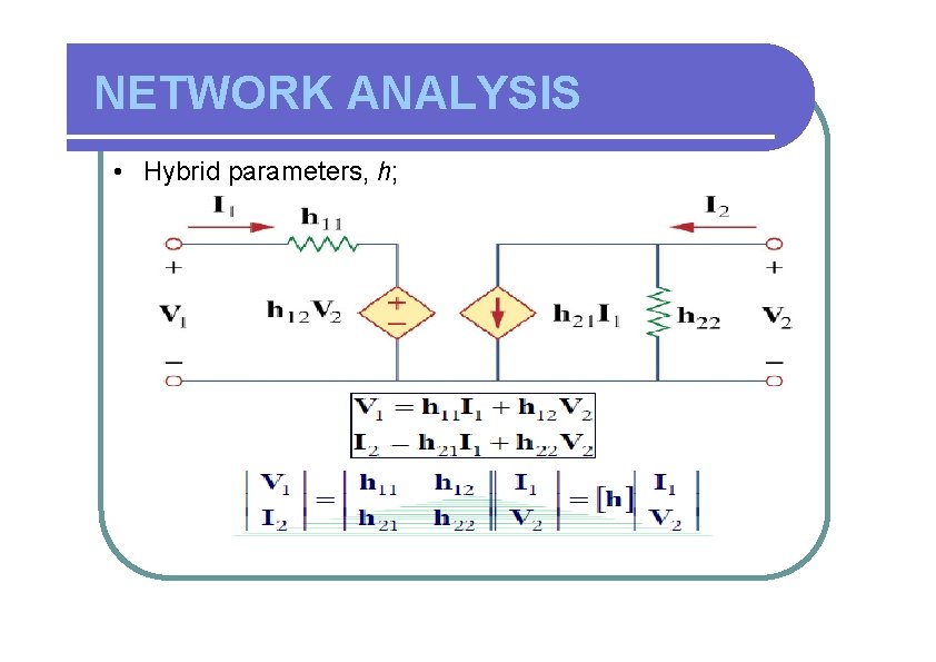 NETWORK ANALYSIS • Hybrid parameters, h; 