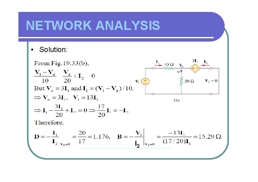 NETWORK ANALYSIS • Solution: I 2 