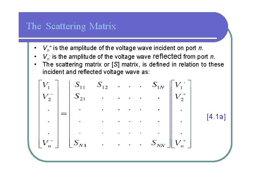 The Scattering Matrix • Vn+ is the amplitude of the voltage wave incident on