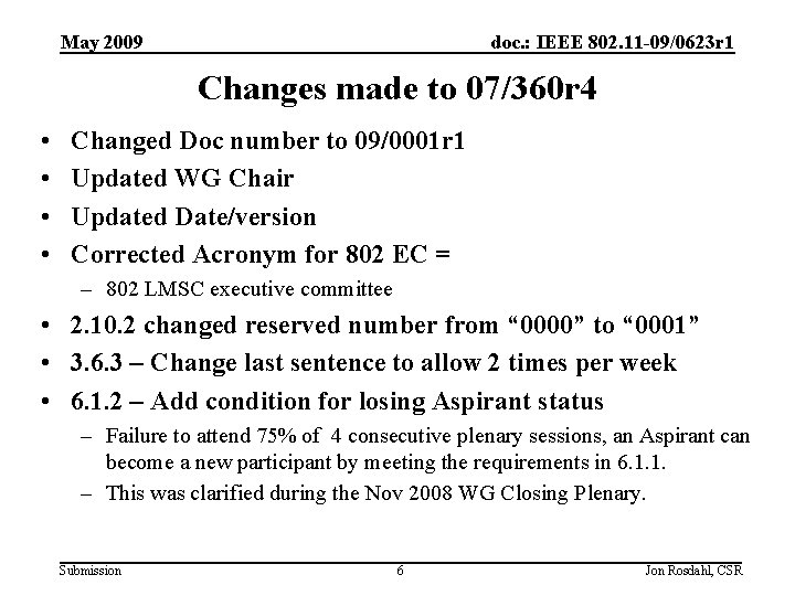 May 2009 doc. : IEEE 802. 11 -09/0623 r 1 Changes made to 07/360