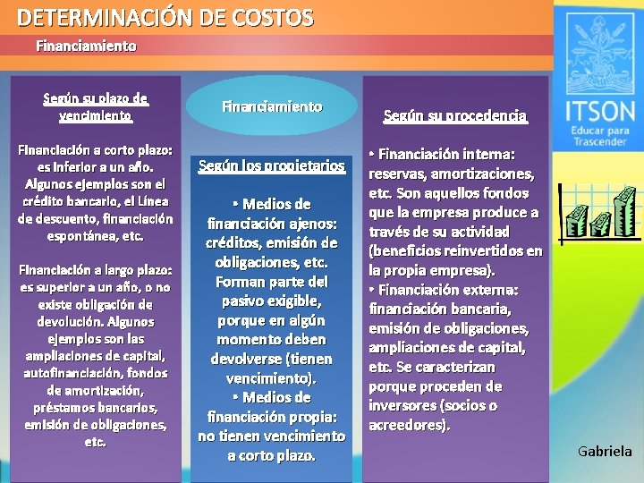 DETERMINACIÓN DE COSTOS Financiamiento Según su plazo de vencimiento Financiación a corto plazo: es